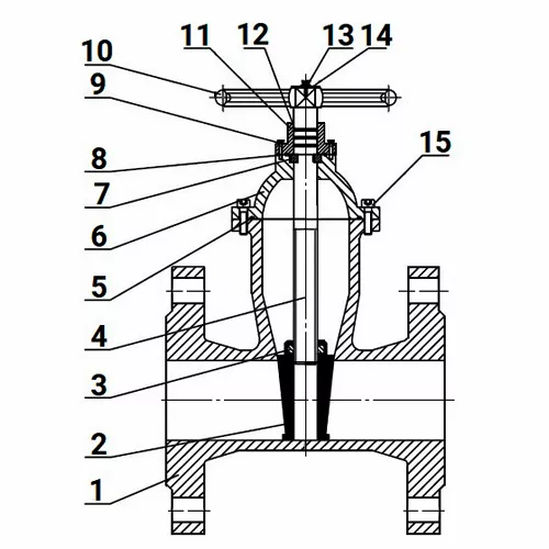 Задвижка клиновая 30ч39р (аналог МЗВ) Ду150 Ру10/16 фланцевая, корпус - чугун GGG50, уплотнение - EPDM, со штурвалом и невыдвижным шпинделем, цвет - синий (GVWN1414E-2W-F-S blue)